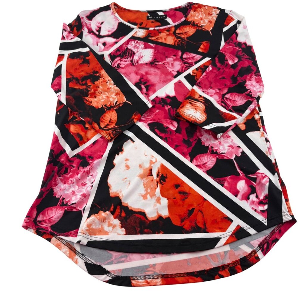 N Touch Womens Floral Geometric Medium Tunic Top Polyester/Spandex Blend